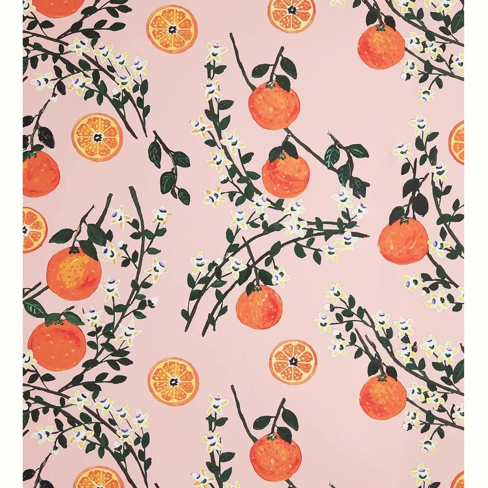 New Anthropologie Carly Beck Arance Dolci Fruit Floral Wallpaper Mural Pink